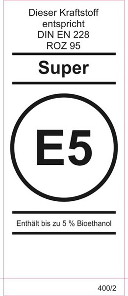 Super E5 - Aufkleber für Zapfsäule (35 x 80 mm)