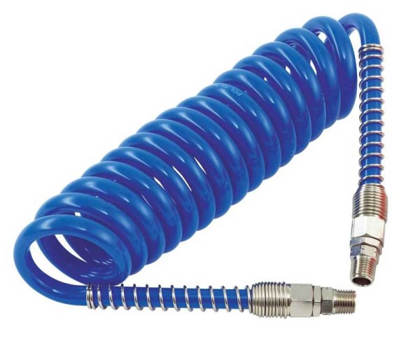 Druckluft-Spiralschlauch, 7,6 m, 8 mm ID, 1/4" AG - blau