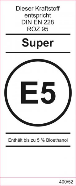 Super E5 - Aufkleber für Zapfsäule (45 x 105 mm)