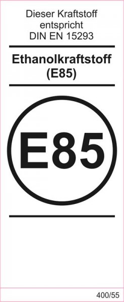 Ethanolkraftstoff E85 - Aufkleber für Zapfsäule (45 x 105 mm)